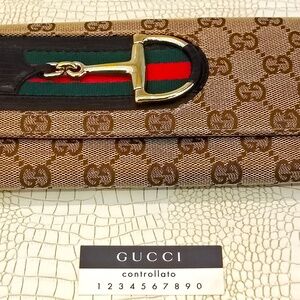 Very Rare Beautiful GUCCI GG Canvas Horsebit Continental Long Flap Wallet